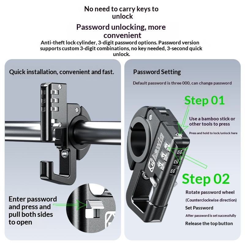Kewig Motorcycle Helmet Lock | Anti-Theft Password Lock